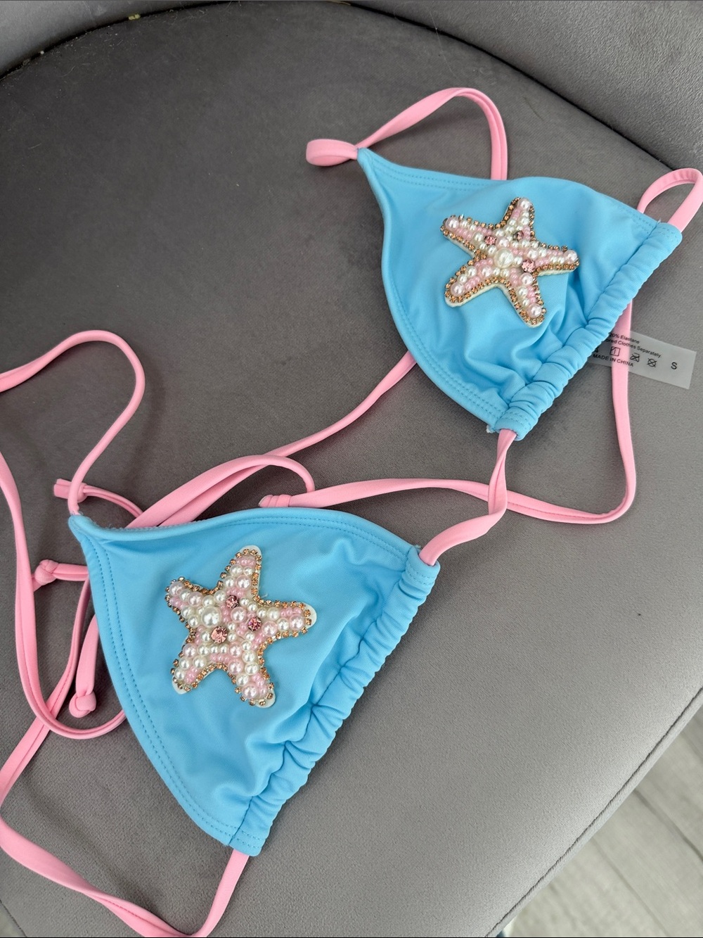 Blue & Pink Starfish Triangle Bikini Top - Women Swim Bikinis